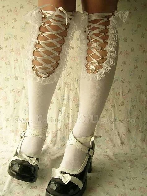 Gothic Thigh Highs, Egl Fashion Gothic, Stocking Reference, Ouji Outfit, Lace Thigh Highs, Gothic Socks, Leg Accessories, Corset Details, Stocking Socks