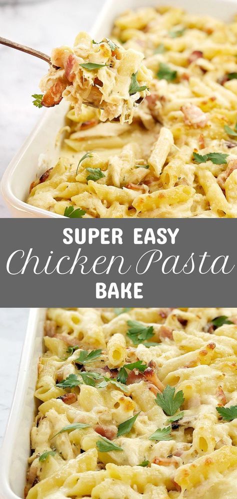 Easy Chicken Pasta Bake, Creamy Chicken Pasta Bake, Healthy Pasta Bake, Baked Chicken Pasta Recipes, Easy Creamy Chicken, Creamy Chicken Pasta Recipes, Pasta Bake Easy, Baked Chicken Recipes Healthy, Chicken And Pasta