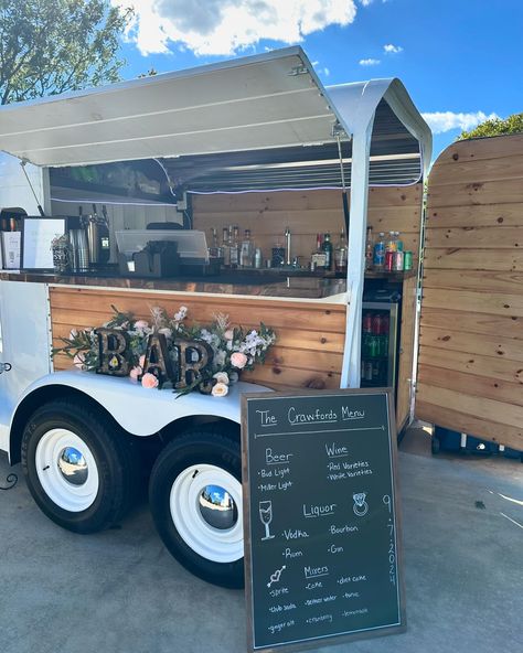 This weekends wedding bar setup 🤍 - 2 different beers on tap - mixed drink options served from the trailer - satellite bar serving wine varieties #mobilebar #shepherdstown Diy Mobile Bar Trailer, Wedding Self Serve Bar, Self Serve Bar Ideas, Diy Mobile Bar, Drink Trailer, Wedding Bar Setup, Satellite Bar, Mobile Bar Trailer, Vodka Mixers