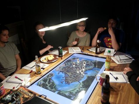 D&D, Pathfinder, and RPG News at Morrus' Unofficial Tabletop RPG News - Making A Custom Gaming Table Gaming Table Diy, Dnd Room, Dnd Table, Rpg Table, Board Game Table, Gambling Cake, Gaming Table, Gambling Party, Video Games For Kids