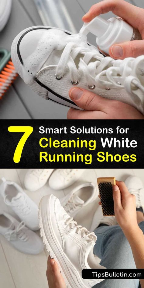 Rediscover clean white shoes with these amazing tips and tricks. Revive your favorite tennis shoes, canvas shoes, mesh shoes, and more using simple and effective ingredients like dish soap and laundry detergent. No running shoe will be safe from a good scrubbing! #clean #white #running #shoes Tennis Shoe Cleaner Diy, Cleaning Tennis Shoes White, How To Whiten Tennis Shoes, How To Clean Tennis Shoes By Hand, How To Get White Shoes White Again, Best Way To Clean White Shoes, How To Clean White Shoes Nike, How To Clean White Tennis Shoes, Clean White Tennis Shoes