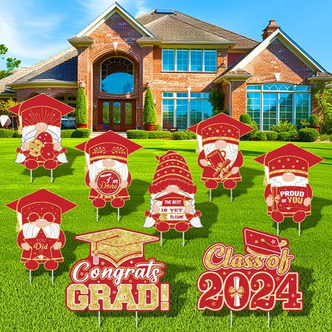 PRICES MAY VARY. 🎓【Graduation Yard Sign】The graduation yard sign decorations using 8 different graduation element patterns in gnomes designs. There are very prominent patterns “Class of 2024” and “Congrats Grad” that make these graduation lawn signs better highlight the theme of your graduation party 🎓【Multi Functional Supplies】: These Class of 2024 congrats grad signs is great way to announce and celebrate a graduation party, it is not only be used at indoor parties, but also can be applied f Grad Signs, Graduation Gnome, College Graduation Party, Sign Decorations, Graduation Yard Signs, College Graduation Parties, Graduation Party Supplies, Lawn Sign, Congrats Grad