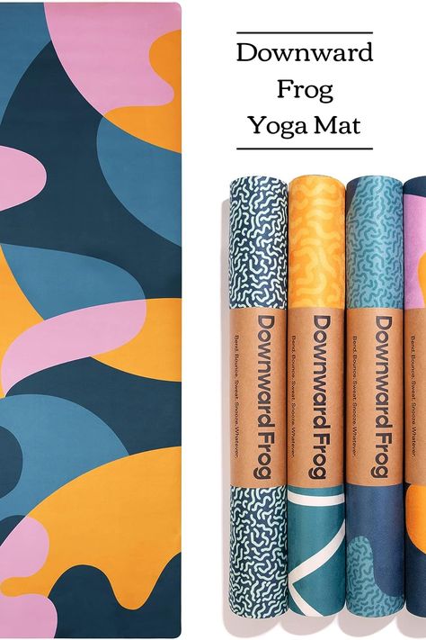 Downward Frog Colourful Patterned Yoga Mat for Bikram, Hot Yoga, Fitness, Pilates & Meditation - Eco Natural Rubber Base, Vegan, Microfibre Towel Surface - Lightweight, Foldable, Travel Mat Yoga Mat Pattern, Microfibre Towel, Yoga Bikram, Yoga Aesthetic, Yoga Mats Best, Fitness Pilates, Yoga Design, Hot Yoga, Yoga Mat