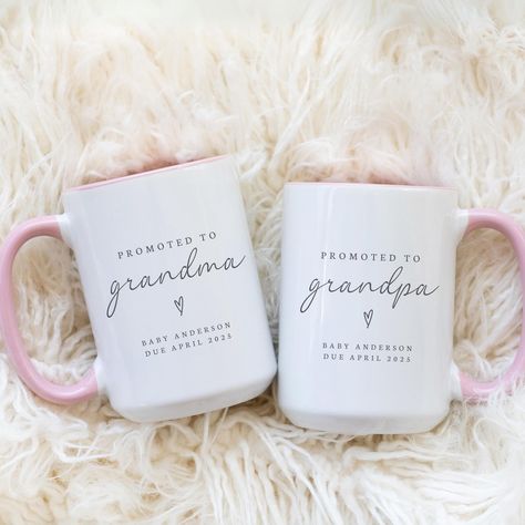 Promoted to Grandma Personalized Mug- Custom Pregnancy Announcement Reveal- Future Grandparent Gifts- New Grandpa Gigi Nana Est 2024 2025 Grandpa Mug, Baby Announcement Photoshoot, Announcement Photoshoot, Grandparent Pregnancy Announcement, Promoted To Grandma, New Grandparents, Pregnancy Announcement Gifts, Personalized Grandma, Pregnancy Announcements