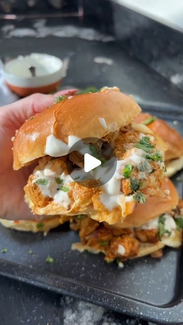 Food | Recipes | on Instagram: "Garlic Chicken Tikka Slider Buns 😮‍💨🍔

🎥 @alexskitchenbangers

Ingredients (makes 4):
400g cubed chicken
Tbsp garam masala
50g tikka paste 
40g fat free natural yoghurt
Tbsp lemon juice
2 tsp chopped garlic
Tsp ginger puree
Diced red onion *can add diced red pepper here too
4 brioche buns
4 mozzarella slices
A few sprigs of coriander chopped
10g light butter

Garlic mayo:
50g lighter mayo 
Tsp garlic granules
Tsp lemon juice
Pinch of salt

💗In a bowl, add the chicken, seasoning with the garam masala and adding the tikka paste, yoghurt and lemon juice. Stir well and leave to marinate as long as possible.

💗In a large frying pan, add tsp chopped garlic and ginger followed by the chicken. Fry for 10 minutes or so until cooked through. Then add the onion f Cubed Chicken, Chicken Fry, Garlic Mayo, Garlic And Ginger, Slider Buns, Brioche Buns, Chicken Tikka, The Onion, Chopped Garlic