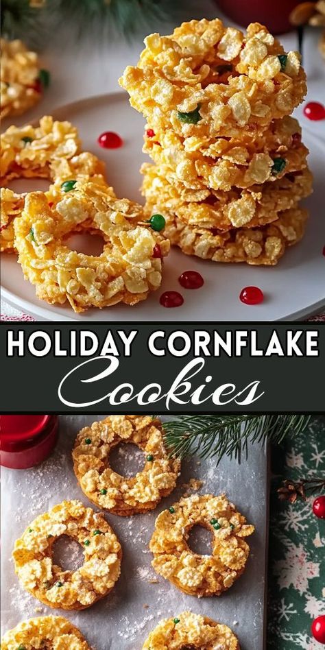 These Holiday Cornflake Cookies are the perfect no-bake option! Made with just a few ingredients like cornflakes, marshmallows, and a hint of vanilla, they’re crunchy, sweet, and super easy to make. ❄️ Ready in minutes, these cookies will add a festive touch to your dessert table without the fuss of baking.✨ Save this Pin for later and share with friends who love easy holiday recipes!🎄❤️ #HolidayBaking #ChristmasCookies #CornflakeCookies #NoBakeTreats Cornflake Cookies No Bake, Marshmallow Cookie Recipes, Cornflake Recipes, Cornflake Cookies Recipe, Cookies Easy Recipe, Cornflake Cookies, Italian Christmas Cookies, Xmas Treats, Marshmallow Cookies