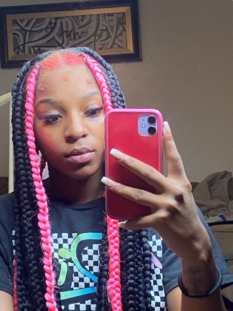 Braided Hairstyles Baddie, Pink Feed In Braids, Girl Braided Hairstyles, Hairstyles Baddie, Black Hair Protective Styles, Pink Braids, Cute Box Braids, Women Braids, Crochet Box Braids