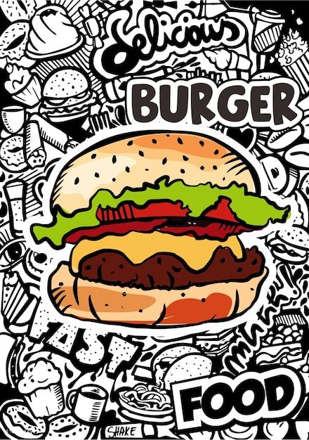 Burger Design Ideas, Burger Restaurant Design, Food Graffiti, Burger Drawing, Burger Art, Burger Design, Burger Stand, Home Burger, American Burgers