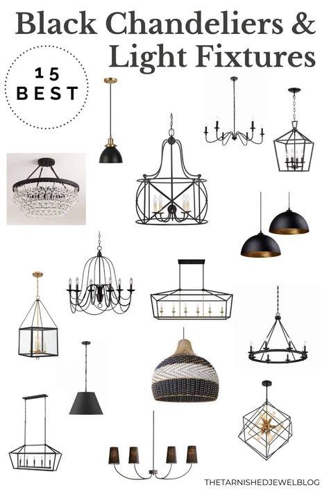 Black Metal Light Fixture, Black Dining Room Chandelier Light Fixtures, Modern Farmhouse Chandelier Kitchen, Breakfast Nook Light Fixture Farmhouse, Black Matte Light Fixtures, Black Farmhouse Pendant Light, Modern Farmhouse Whole House Lighting Plan, Black Metal Lighting Fixtures, Light Fixture Combinations