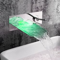 Leo Bathroom Wall Mounted Sink Faucet LED Color Changable Waterfall Brass Chrome US Peacock Bathroom, Bathroom Sink Faucets Waterfall, Bathroom Sink Faucets Chrome, Wall Mount Faucet Bathroom Sink, Led Faucet, Glass Waterfall, Bathroom Faucets Waterfall, Wall Mount Faucet Bathroom, Wall Mount Sink