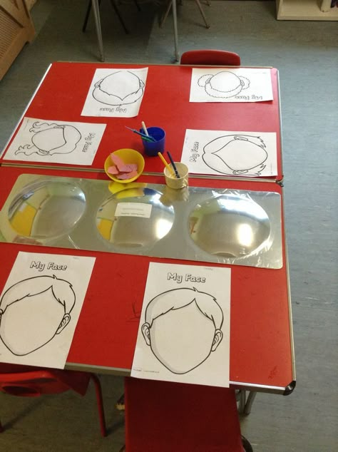 For our theme of "All About Me" the Woodlands class looking in a mirror and tried to draw their own faces. We also cut up dome parts of the body (nose, mouth, eyes) for the children to glue #eyfs #themes #activity Mirror Image Drawing, Loose Parts Preschool, All About Me Eyfs, All About Me Topic, All About Me Project, All About Me Preschool Theme, Me Preschool Theme, All About Me Crafts, Image Drawing