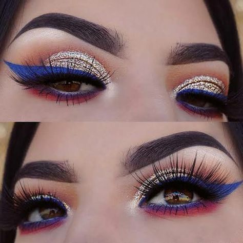 4th of July celebrations eye makeup 4th Of July Eye Makeup, Holiday Eye Makeup, Organizing Makeup, 4th Of July Makeup, Summer Eye Makeup, Make Up Designs, Natural Eye Makeup Tutorial, Holiday Makeup Looks, Make Up Inspiration