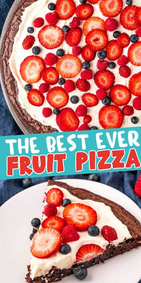 Brownie Pizza Dessert, Brownie Fruit Pizza, Flower Snacks, Best Fruit Pizza, Summer Pies, Brownie Crust, Fruit Pizza Crust, Brownie Pizza, Dessert Pizza Recipes