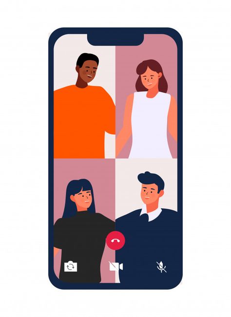 Video call - friends meet via video conf... | Premium Vector #Freepik #vector #people Mobile Phone Illustration, Phone Illustration, Dog Logo Design, People Having Fun, Comic Layout, Vector People, People Poses, Isometric Illustration, Avatar Characters