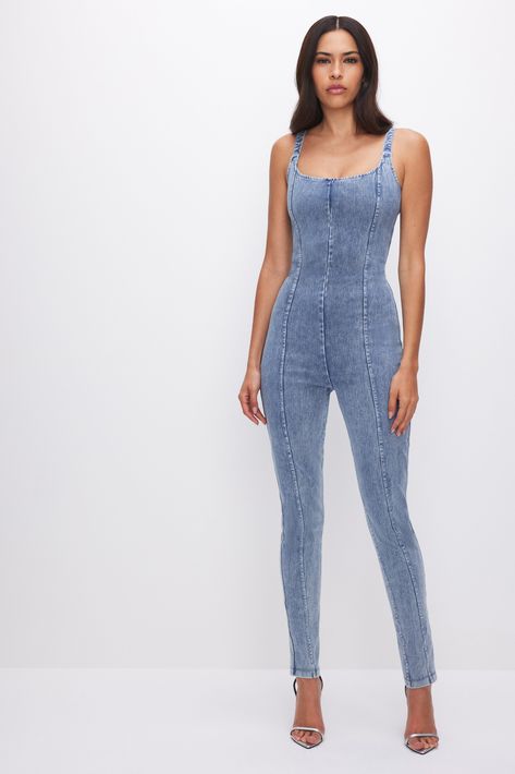 SOFT SCULPT CATSUIT | INDIGO556 - GOOD AMERICAN Denim Jumpsuits, Jumpsuits And Rompers, Night Looks, Good American, Denim Jumpsuit, Catsuit, Denim Fabric, Recycled Cotton, Jean Outfits