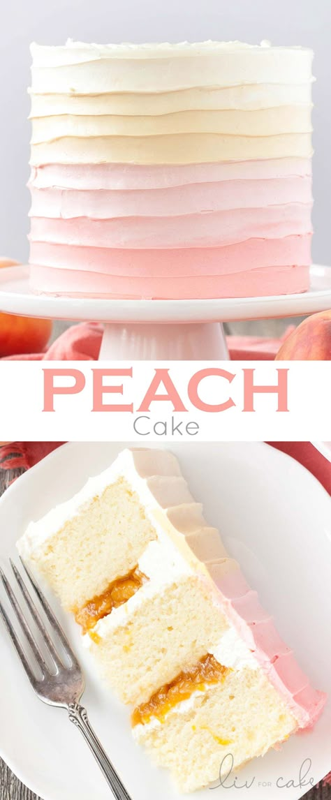 Strawberry Peach Cake Filling, Peach Filling Recipes For Cake, Vanilla Cake With Peach Filling, Sweet As A Peach Cake, Vanilla Peach Cake, Vanilla Cake With Fruit Filling, Peach Filling For Cake, Peach Layer Cake, Summer Peach Cake