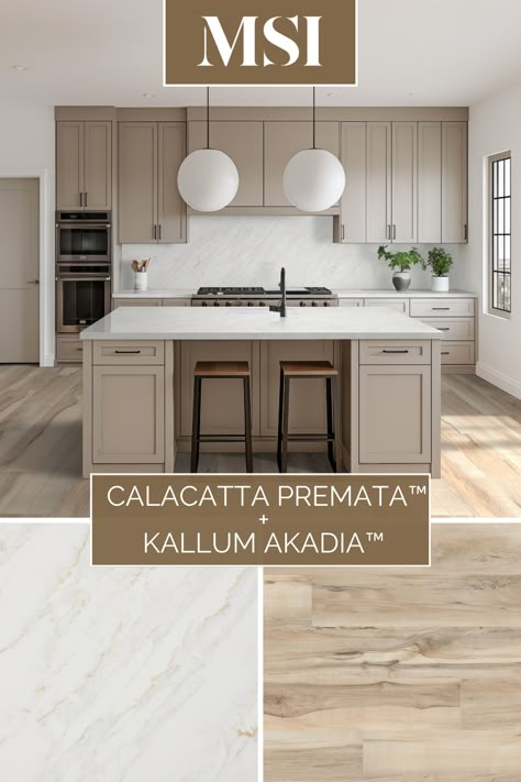 Get the ultimate blonde look with Calacatta Premata Quartz countertops and Kallum Akadia Loose Lay Planks. Calacatta Premata features a warm white background with gold-veined details, while Kallum Akadia planks offer creamy beige tones with rich brown grains for a luxurious finish. #QuartzCountertops #WoodPlankFlooring #InteriorDesign #HomeRenovation #KitchenInspo #BlondeLook Beach House Bathrooms, Bar Nook, Quartz Flooring, Wood Plank Flooring, House Bathrooms, Beige Tones, Bathroom Outdoor, Porcelain Flooring, Home Trends