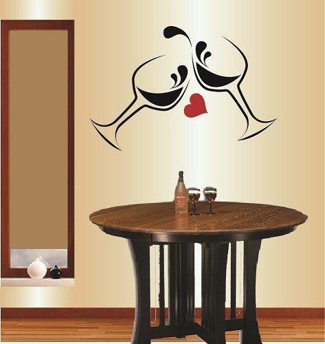 Wall Vinyl Decal Home Decor Art Sticker Wine Glasses Heart Love Kitchen Bar Restaurant Winery Room Removable Stylish Mural Unique Design Paintings For Kitchen Walls, Wall Painting Ideas For Kitchen, Restaurant Wall Painting Art, Kitchen Wall Drawing Ideas, Bar Painting Ideas, Kitchen Wall Painting Ideas, Restaurant Wall Painting Ideas, Room Painting Designs, Wall Painting For Kitchen