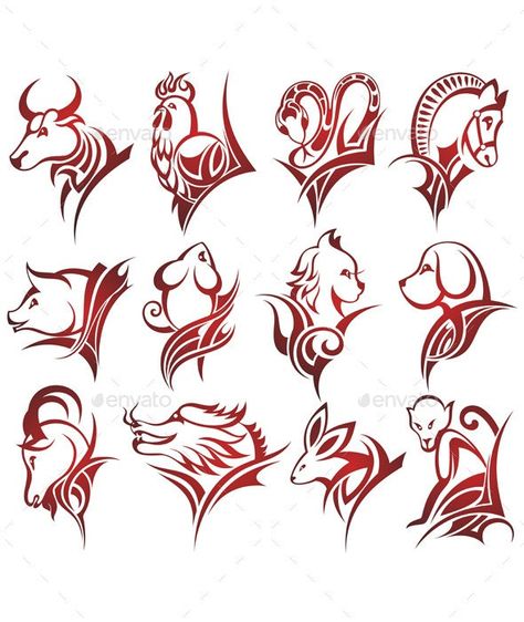 Zodiac Signs by ksyxa | GraphicRiver Zodiac Signs Tattoos, Chinese Zodiac Tattoo, Ox Tattoo, Zodiac Signs Animals, Chinese Zodiac Dragon, Gemini And Scorpio, Zodiac Signs Symbols, Horoscope Tattoos, Bull Tattoos