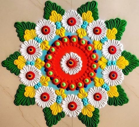 Flower Design Rangoli Beautiful, Colorful Rangoli Designs Easy, Rangoli Designs Colourful, Colourful Rangoli Designs Diwali, Diwali Rangoli Latest, Easy Rangoli Designs Diwali Beautiful, Best Rangoli Designs Diwali, Rangoli Inspiration, Happy Diwali Rangoli Designs