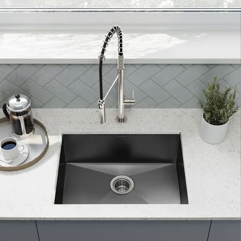 Tourner 27" L x 19" W Undermount Kitchen Sink Single Basin Sink, Modern Sink, Sink Grid, Undermount Sinks, Under Sink Storage, Stainless Steel Sink, Fluid Design, Sink Storage, Single Basin