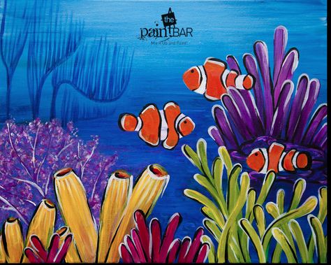 Under The Sea Drawing, The Sea Drawing, Under The Sea Drawings, Coral Painting, Kids Canvas Painting, Sea Drawing, Sea Creatures Art, Underwater Painting, Fish Artwork