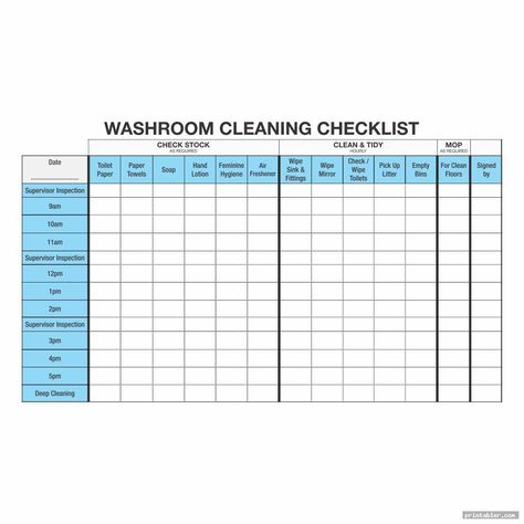 Printable Image Gallery - Gridgit.com House Cleaning Template Free Printable, Cleaners Chart Classroom Template, Restroom Cleaning Log, Cleaners Schedule Template, Zone Cleaning Printable, Casserole Pasta, Basic Bathroom, Litter Bin, Bathroom Printables