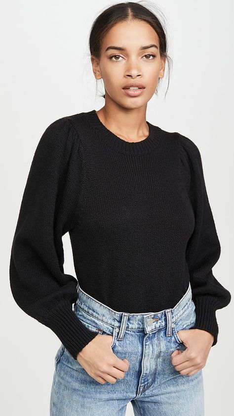 Puff Sleeve Sweater Outfit, Sleeve Sweater Outfit, Cold Weather Essentials, Puff Sleeve Sweater, Sweater Outfit, Black Outfits, Black Sweater, China Fashion, Upgrade Your Style