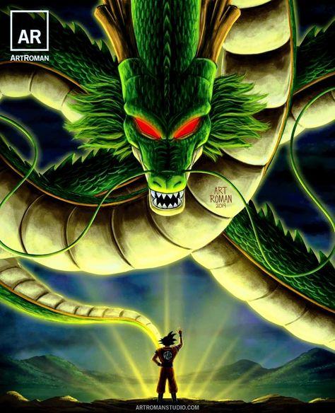 Goku & Shenron, Dragon Ball Z Sheng Long, Shen Long Tattoo, Dbz Drawings, Image Dbz, Goku Drawing, Dragon Ball Z Goku, Dragon Ball Tattoo, Dragon Ball Painting, Dragon Ball Art Goku