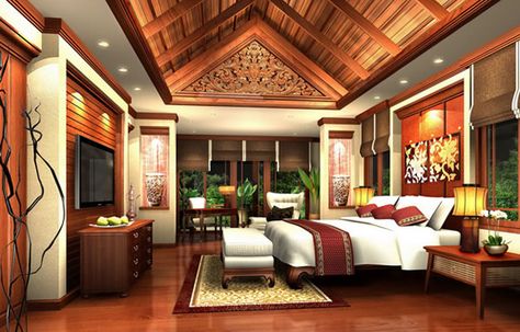 Thai Bedroom, Thai Interior Design, Khmer House, Sala Set, Thai Modern, Interior Perspective, Princess Illustration, Labuan Bajo, Interior Design Renderings