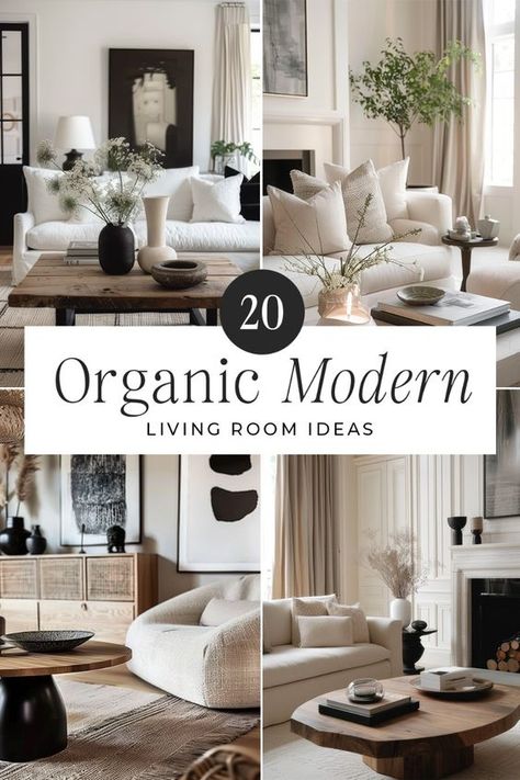 Check out "Organic Modern Living Room Ideas: 20 Top Tips" for inspiration on merging natural elements with contemporary style. Use wood, stone, and neutral tones to craft a serene space. Add lush greenery and minimalist furniture for a chic look. Whether updating or starting new, these ideas will help you create a balanced and inviting living room. Office Within Living Room, Organic Modern Decor Grey Couch, Contemporary Condo Design, Minimalist Farmhouse Decor Living Rooms, House Inspo Aesthetic Living Room, Black And White With Wood Accents, Living Room Style Ideas Design Trends, Modern Home Aesthetic Inspiration, Magnolia Home Living Room