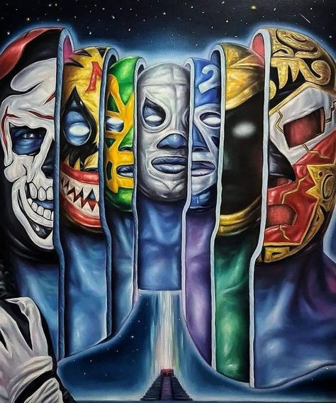 Silver Surfer Comic, Wrestling Posters, Cholo Art, Lucha Underground, Crow Tattoo, Blue Demon, Canvas Art Projects, Aztec Art, Horror Movie Art