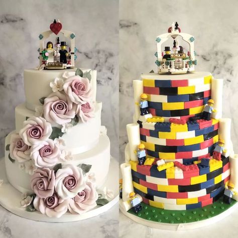 Lego Cake Wedding, Lego Centerpieces Wedding, Lego Wedding Cake Topper, Lego Wedding Ideas, Lego Wedding Cake, Lego Wedding Cakes, Liverpool Cake, Nerdy Wedding Ideas, Lavender Wedding Theme