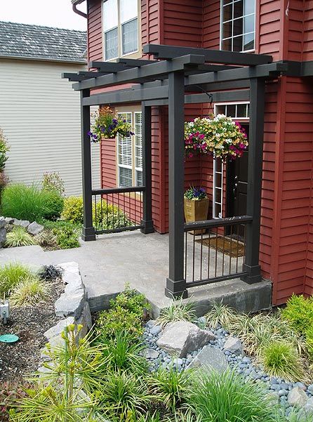 Entry with Arbor Terrace Door, Door Arbor, Front Porch Pergola, Front Door Landscaping, Door Pergola, Covered Entry, Pergola Design, Casa Country, House With Porch