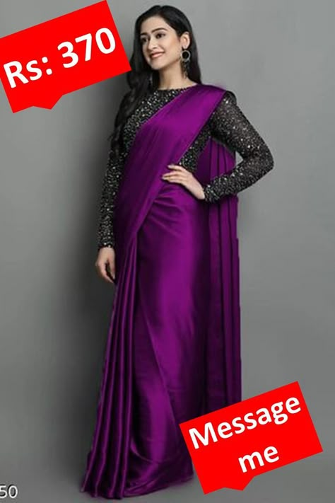 satin saree Purple Satin Saree, Western Saree, Net Saree Blouse Designs, Net Saree Blouse, Exclusive Saree Blouse Designs, Dress Makeover, Pink Blouse Designs, Bookmarks Diy, Wine Colour