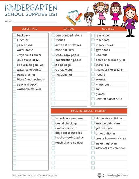 Kindergarten School Supplies List - Free Printable School Supply List for all grades from Kindergarten through College. #backtoschool #schoolsupplies #school #printable #printables #freeprintables Kindergarten School Supply List, Kindergarten Supply List, Kindergarten Checklist, Kindergarten School Supplies, School Supply List, Back To School List, School Shopping List, Free School Supplies, Back To School Checklist