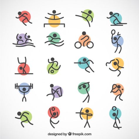 Minimalist olympic sports with colored circles Vector | Free Download Easy Drawing Doodles, Olympic Icons, Sports Person, Sports Vector, Doodles Ideas, Sport Vector, Sports Drawings, Dibujo Simple, Drawing Doodles