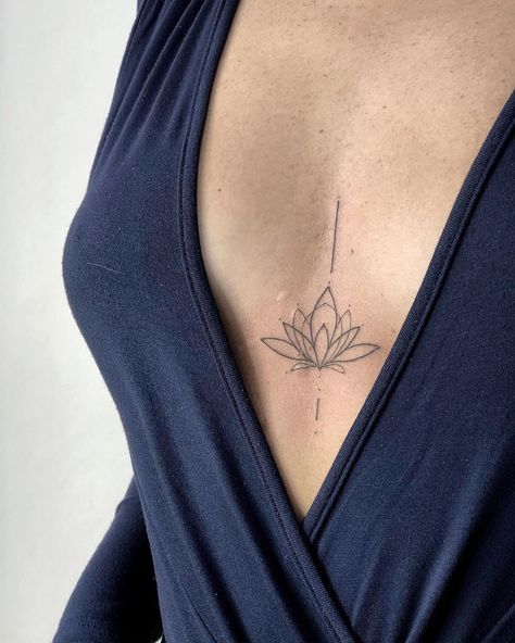 Lotus Sternum Tattoo Women, Tattoo Designs Chest, Hand Poke Tattoo, Lotusblume Tattoo, Empowering Tattoos, Small Chest Tattoos, Small Shoulder Tattoos, Anklet Tattoos, Woman Tattoo