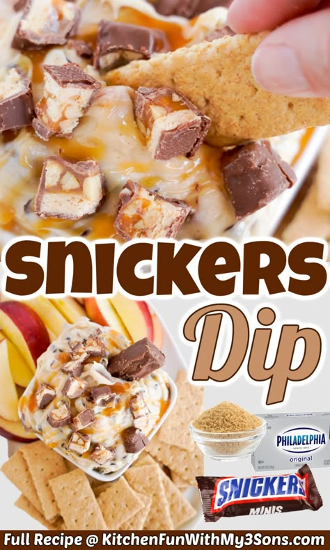 Snickers Apple Dip, Snickers Dip Recipe, Graham Cracker Dip Cream Cheese, Thanksgiving Dessert Dips, Candy Dips, Dessert With Apples, Snickers Dip, Graham Cracker Dip, Tailgate Snack