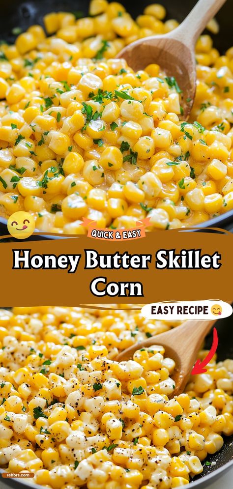 Sweet and savory come together in this Honey Butter Skillet Corn. A quick and easy side dish that's bursting with flavor. #HoneyButterCorn #SkilletSide #EasyRecipes Thanksgiving Sweet Side Dishes, Sweet Honey Corn, Corn Skillet Side Dishes, Honey Skillet Corn Recipe, Quick Corn Side Dish, Skillet Sweet Corn, Corn With Bacon Recipes, Side Dishes On Stove Top, Southern Corn Recipes Side Dishes