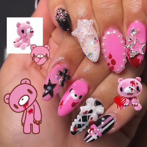 gel x | gloomy bear set on myself :3 ! gloomy bear is actually where i got my username from, so it felt time to do a set ib gloomy 💖 #gelx #gelnails #gelextensions #gelnailart #nailart #nails #sydneynails #sydneynailtech #sydneynailart #westernsydneynails #beginnernailtech #auranails #nailsnailsnails #gloomybear #gloomybearnails #characternails #animenails #kawaiinails #characternailart Fluttershy Nails, Gloomy Bear Nails, Ruby Gloom Nails, Clay Gloomy Bear, Gloomy Bear Acrylic Nails, Gloomy Bear Clothes, Finger Extensions, Gloomy Bear Accessories, Gloomy Bear