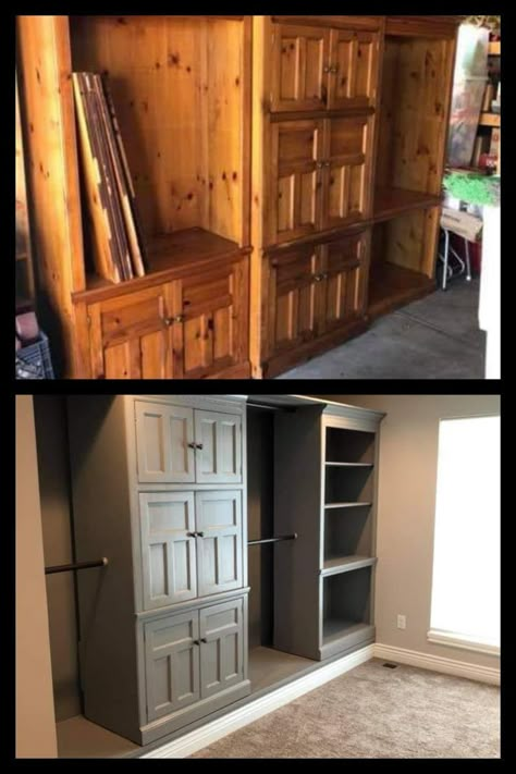 Refurbished Wardrobe, Retirement Cottage, Diy Furniture Restoration, Diy Furniture Upholstery, Wooden Closet, No Closet Solutions, Closet Renovation, Closet Remodel, Diy Furniture Renovation