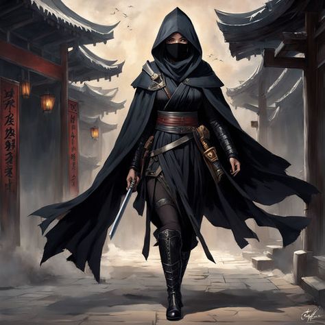 Asian woman by Monique Azevedo - Playground Female Ninja Outfit, Female Ninja Assassin, Female Warrior Costume, Women Ninja, Mikasa Ackerman Cosplay, Ninja Outfit, Female Ninja, Female Samurai, Asian Style Dress