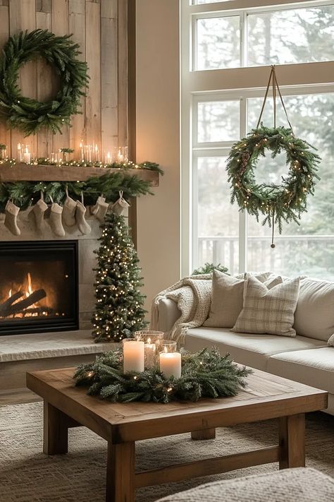 Country Chic Christmas Decor, Vintage Farmhouse Christmas Decor, Christmas Decor Ideas For The Home, Elegant Christmas Decor Ideas For Living Room, Christmas House Interior, Christmas Decor Ideas For Living Room, Country Style Interior Design, Hygge Christmas Decor, Living Room Holiday Decor