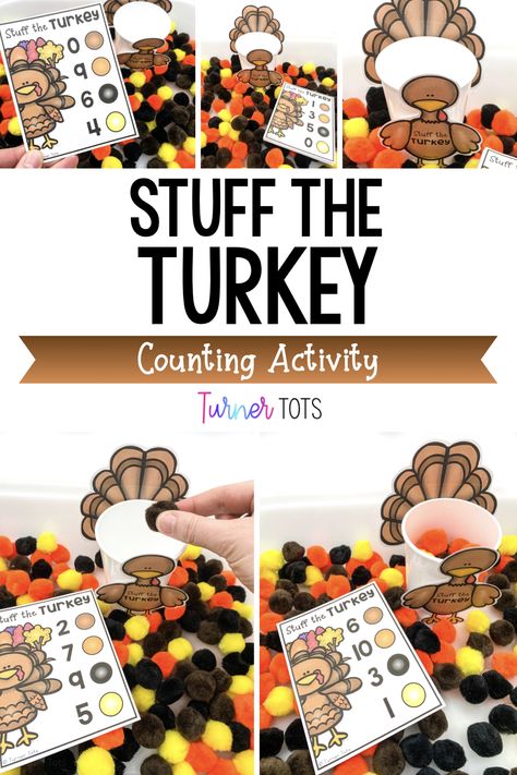 This preschool activity is exactly what you need for your math centers during your Thanksgiving preschool theme. This turkey sensory bin is for practicing counting numbers 1-10. This is a fun, engaging, and hands-on math turkey activity! This turkey counting activity is perfect for preschool, pre-k, or kindergarten students. It is a low-prep math lesson or Thanksgiving math activity for identifying numbers and one-to-one correspondence for your Thanksgiving theme. Thanksgiving Preschool Activities, Thanksgiving Preschool Theme, Thanksgiving Literacy Activities, November Preschool, Thanksgiving Lesson Plans, Thanksgiving Literacy, Thanksgiving Activities For Kindergarten, Thanksgiving Math Activities, Thanksgiving Activities Preschool