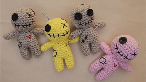 Crochet Voodoo Doll Keychain | Free Pattern + Video Crochet Voodoo Doll, Crochet Voodoo, Plant Keychain, Voodoo Doll Keychain, Crocheted Gifts, Keychain Patterns, Doll Patterns Free, Crochet Snowflake Pattern, Doll Model