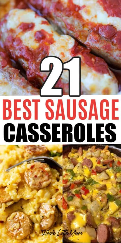 21 Best Sausage Casseroles that make the perfect breakfast, lunch, or dinner meals for family and friends. You’ll love these casseroles using Italian sausage, bratwurst, and kielbasa sausage for yummy recipes! Whether you’re looking for breakfast casseroles with hash browns and eggs, or a dinner classic casserole with pork sausages, or a family favorite like lasagna, there’ll be... Read On → The post 21 Best Sausage Casseroles appeared first on Whole Lotta Yum. Dinner Meals For Family, Sausage Casseroles, Italian Sausage Casserole, Easy Sausage Casserole, Ground Sausage Recipes, Meals For Family, Sausage Casserole Recipes, Pork Sausage Recipes, Bratwurst Recipes