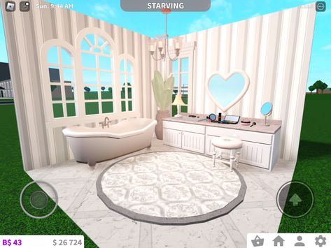 Bloxburg House Ideas Exterior Kawaii, Bloxburg Fancy Bathroom, Pink Bathroom Bloxburg, Bloxburg Pink House Ideas, Cute Pink Bloxburg House, Pink Bloxburg Bathroom, Bloxburg Pink House Exterior, Coquette Bathroom Bloxburg, Coquette Kitchen Bloxburg