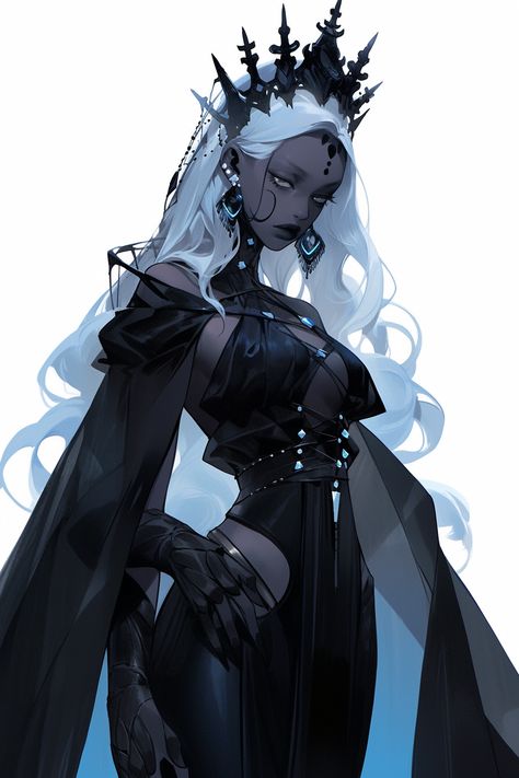 Evil Villain Outfits, Ice Witch Character Design, Ice Queen Character Design, Black Ice Queen, Nordic Character Design, Female Monster Art, Villain Oc Female, Ice Character Design, Female Villain Character Design