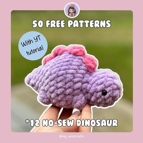 My universe | As many of you wanted, here is the free pattern of the no sew dinosaur ❤️ you can also find the YT tutorial in my channel 🩵 Pattern by:… | Instagram Sew Dinosaur, Crochet Dinosaur Pattern Free, Amigurumi Characters, Crochet Dinosaur Patterns, Crochet Patterns Free Beginner, Quick Crochet Patterns, Crochet Dinosaur, Crochet Baby Toys, Crochet Animals Free Patterns